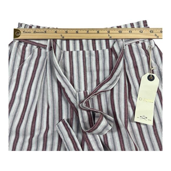 Ci Sono Shorts Womens Small Linen Blend Striped Attached Waist Tie Pockets Beach - Picture 5 of 10